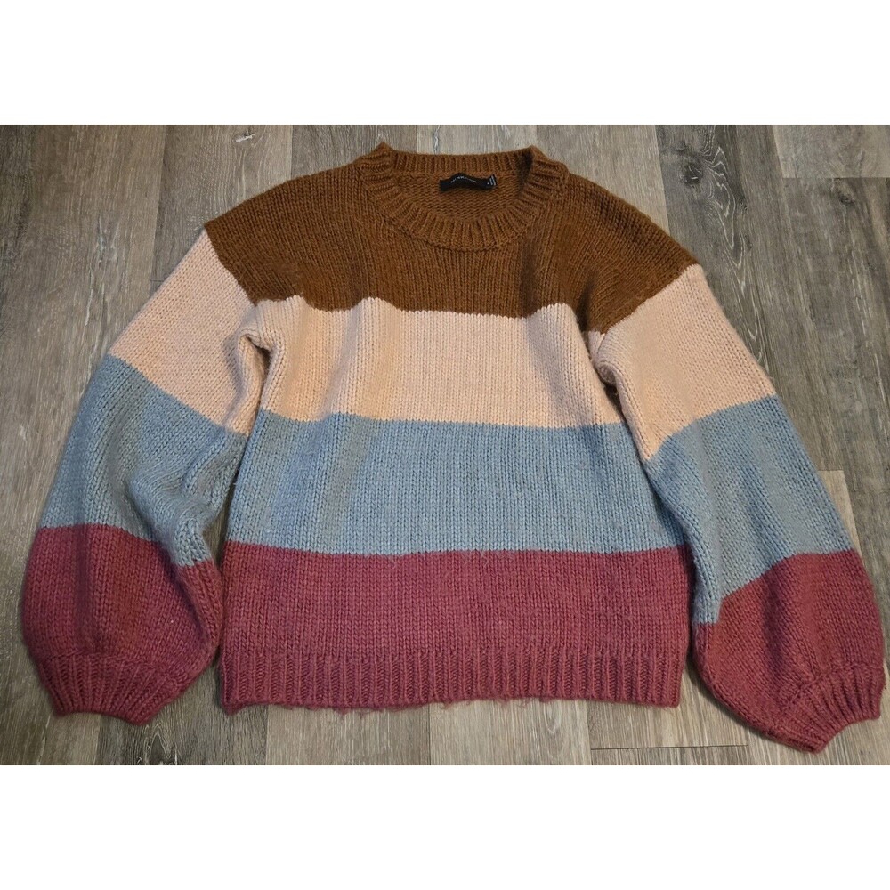 MINKPINK Colorblock Striped Crewneck Sweater - Brown, Cream, Blue & Mauve